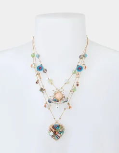Betsey Johnson Betseys Mixed Flower Heart Illusion Necklace<Women Jewelry