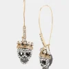 Betsey Johnson Betseys Pave Skull Hook Earrings<Women Jewelry