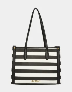 Betsey Johnson Gradient Garden Striped Tote Black/White<Women Handbags