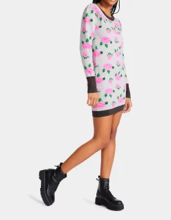 Betsey Johnson Neon Roses Jacquard Sweater Dress<Women Clothing