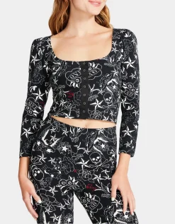 Betsey Johnson Pretty In Punk Vintage Inspired Puff Sleeve Top Nt<Women Clothing